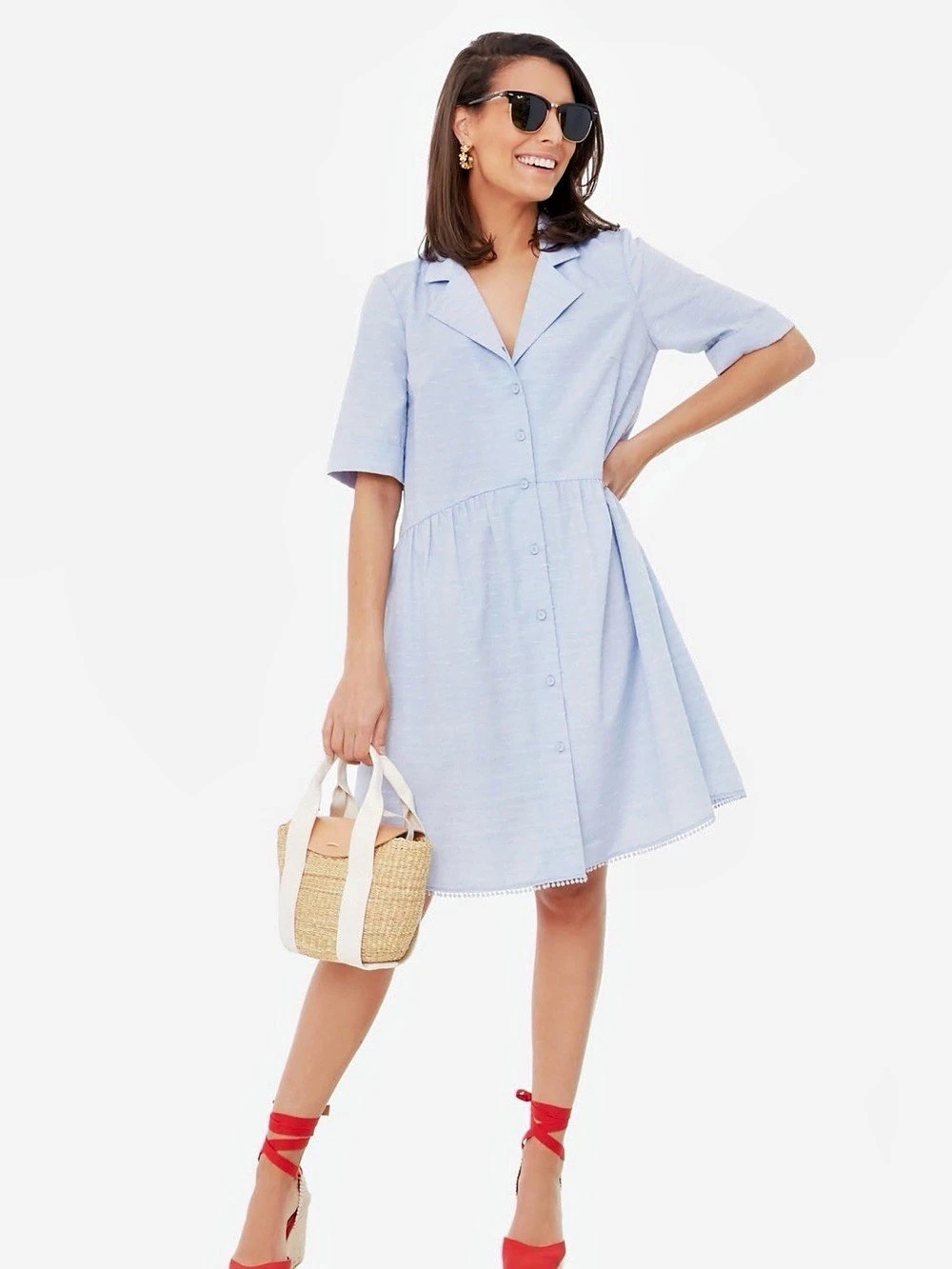 Tuckernuck Swiss Dot Shirt Dress Blue Mini